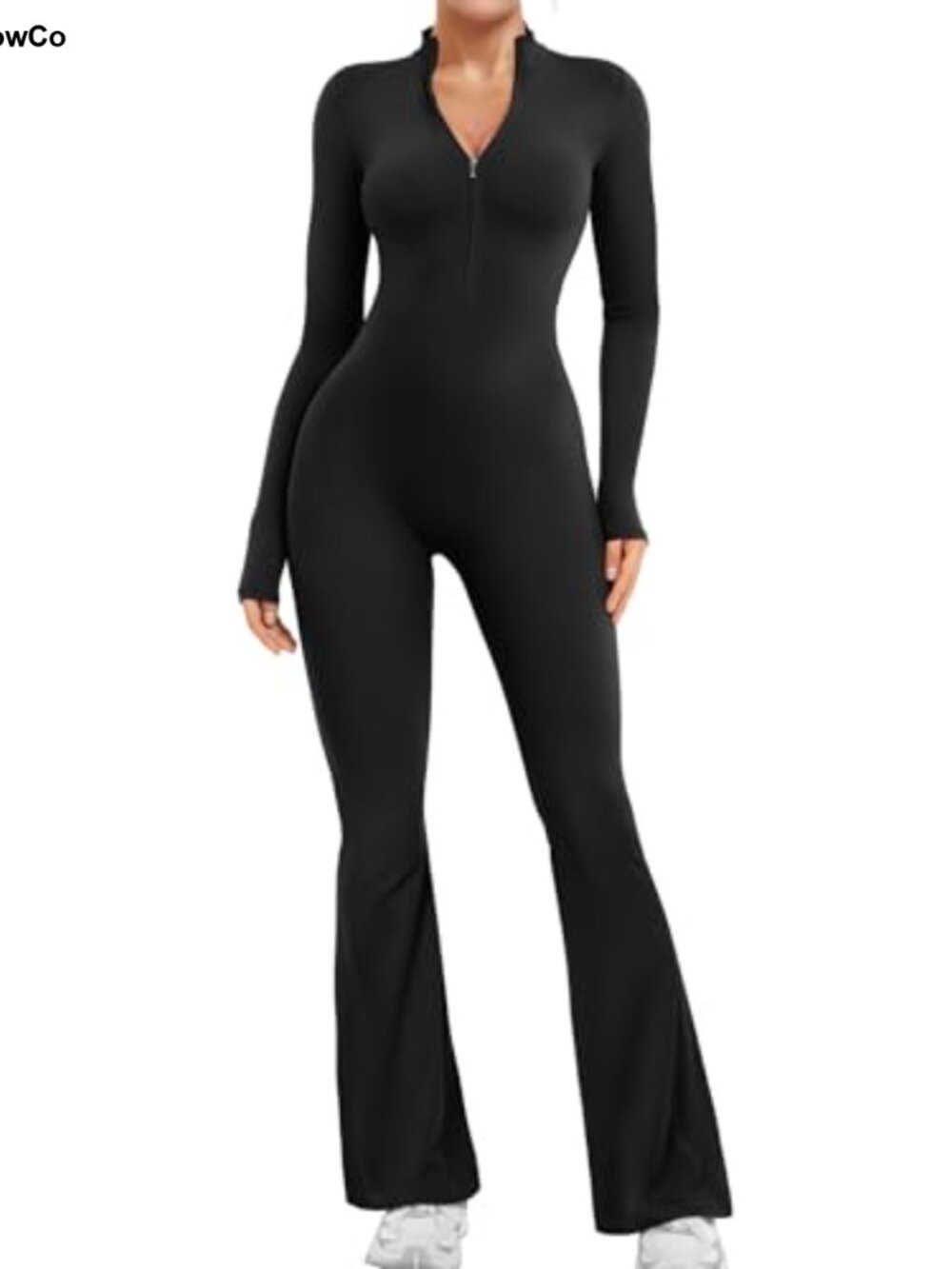 Long Sleeve Compression Jumpsuit Wide Leg Bodycon Zip Up Romper